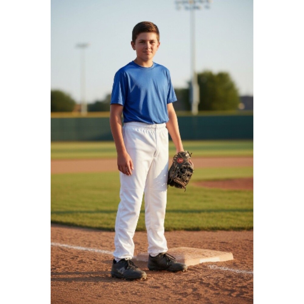 Alleson Youth Elastic Waist & Cuffs Pull On Baseball Pants Large White